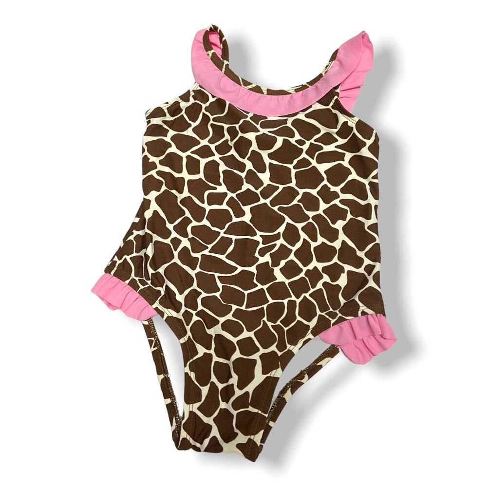 jumping beans Girls Swimsuit Size 4T Pink Brown White Giraffe Print Bathing Suit